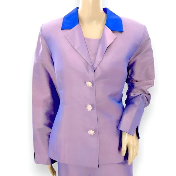 Lilac Purple Mauve Blue Crystal Changeant Shot Iridescent Silk Blazer Jacket 14 - Picture 3 of 9